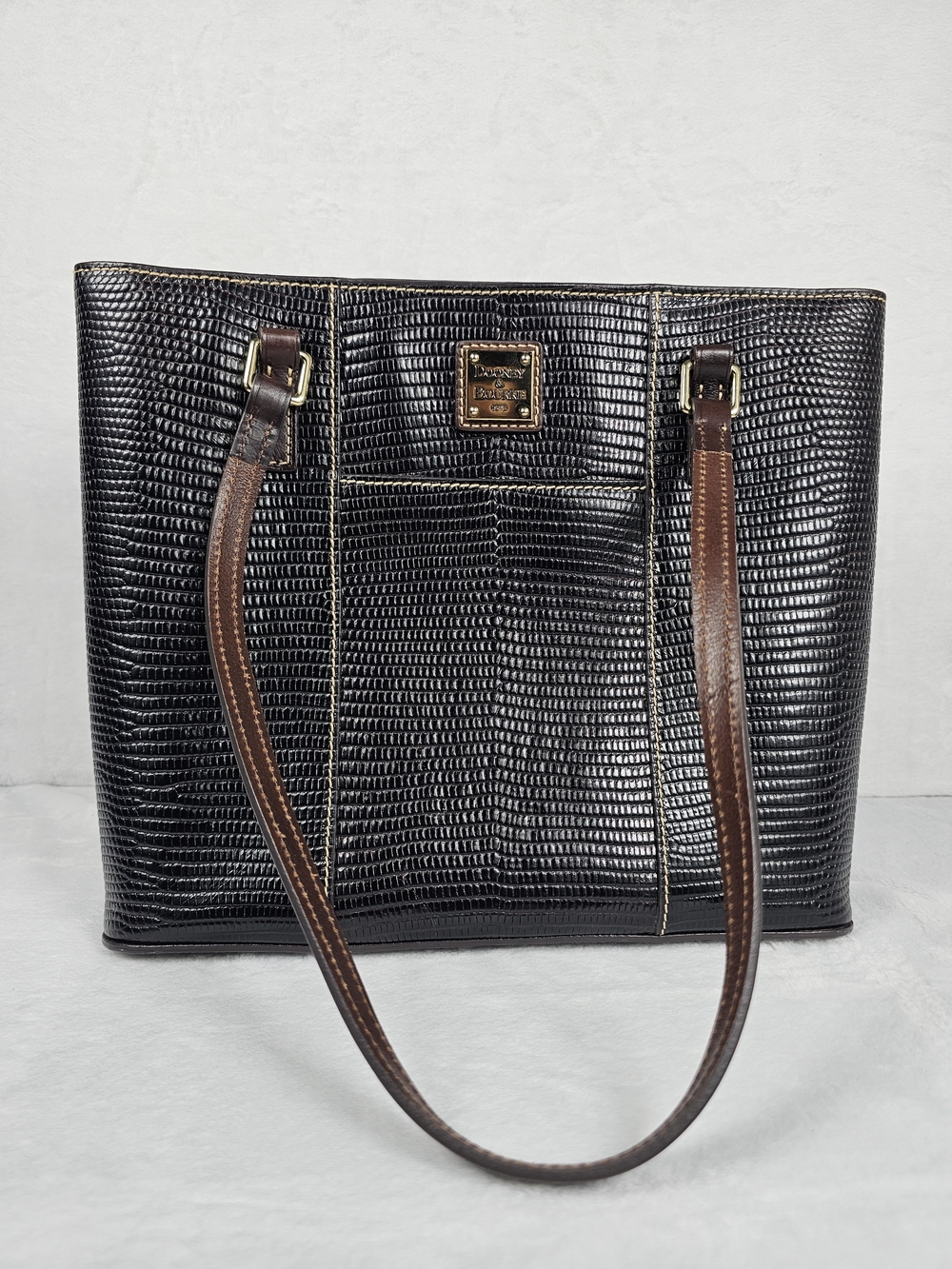 Dooney & Bourke Small Lexington Tote Shoulder Bag Black/Brown Lizard Embossed